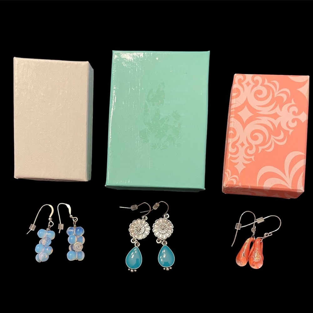3/$33 - 3 pairs of artisan-designed dangle earrings, each comes with gift box